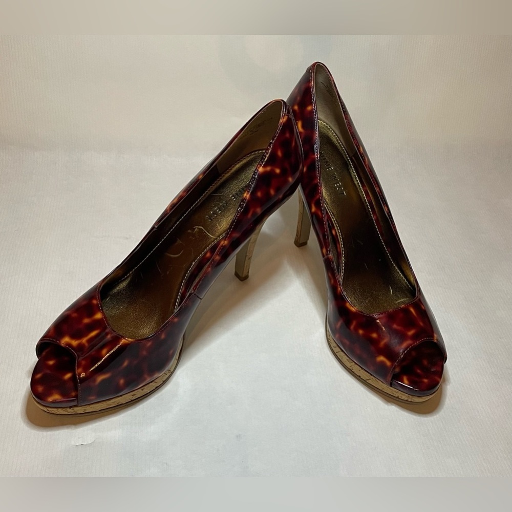 Nine West Tortoise Shell Open Toe Platform Heels Size 7.5